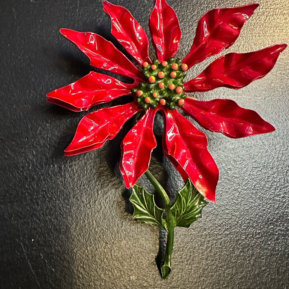 Vintage 5" poinsettia enamel brooch! Mint!!